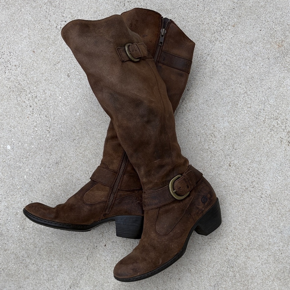 Born Kylli Tall Boots Womens Size 6 Brown Distressed Suede Leather